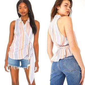 Free People Mackenzie wrap tie waist peplum stripe top ethereal fairy colorful